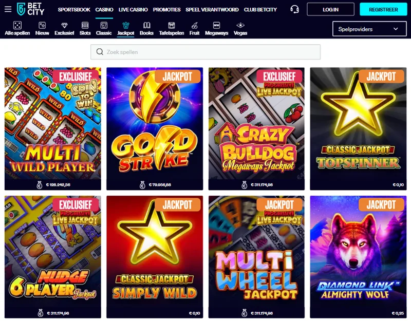 Populaire Jackpotspellen bij BetCity online